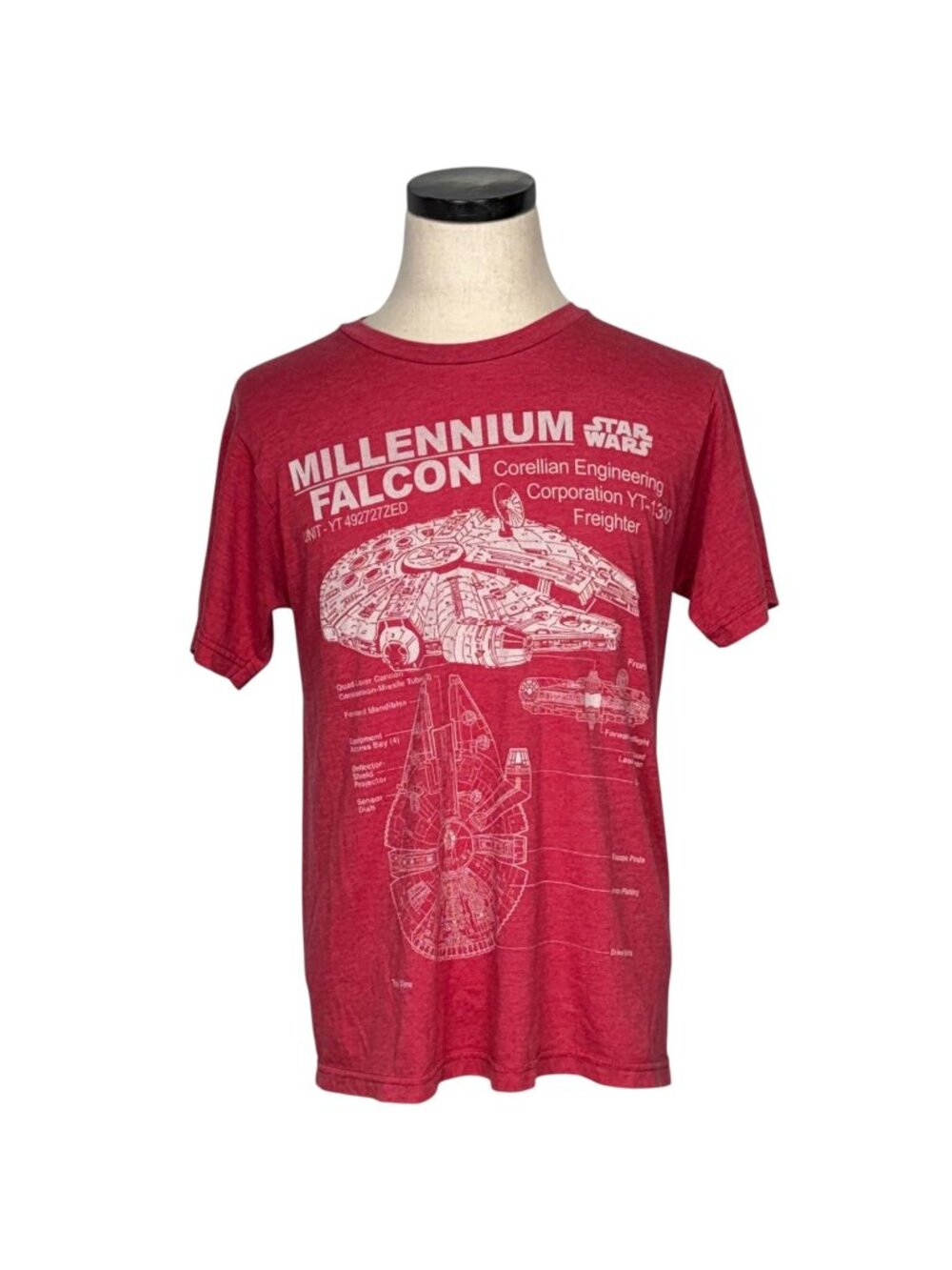 Star Wars Mens Red Millennium Falcon Graphic T-Shirt XL Single Stitch Vintage